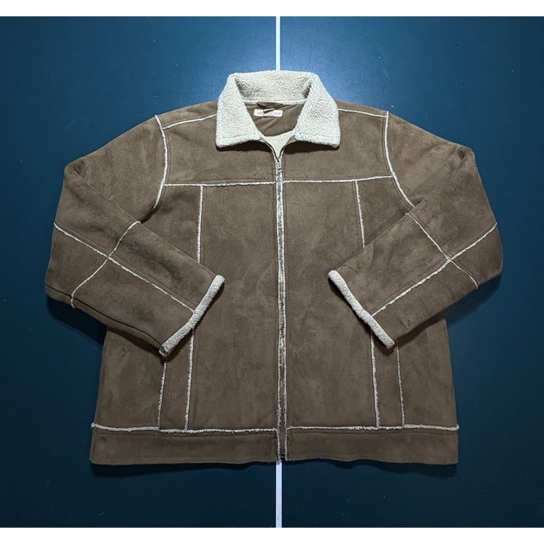 Vtg Aeropostale Faux Suede Leather Jacket Sherpa Lined Men's Large Brown 90s Y2k